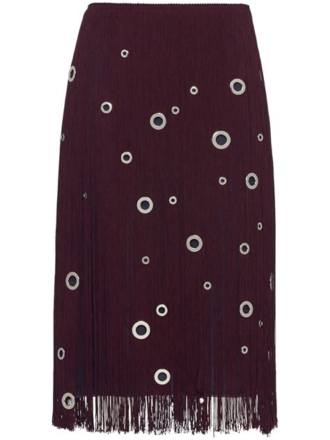 prada fringe skirt|High.